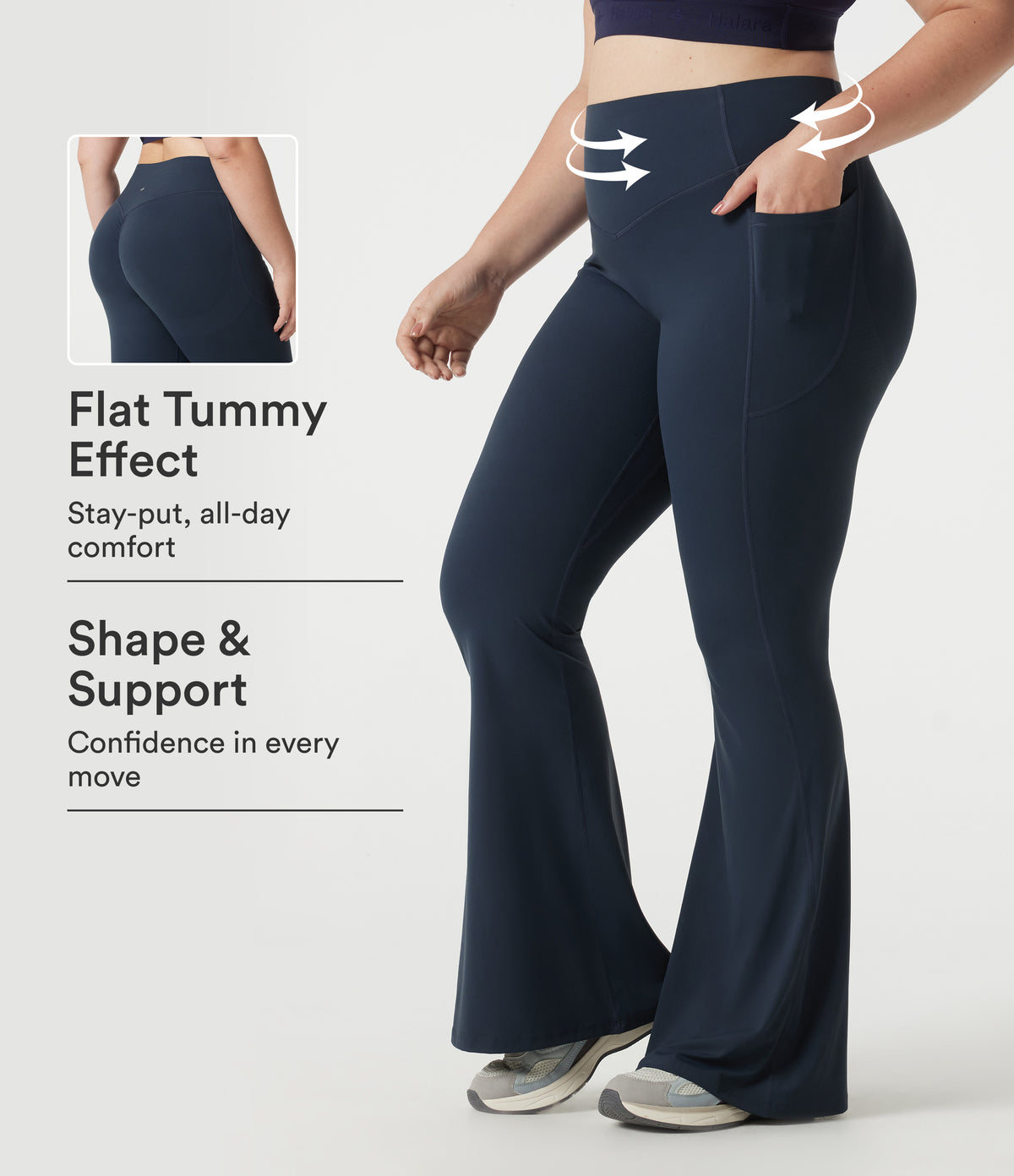 Halara UltraSculpt™ Plus Size High Waisted Scrunch Butt Lifting Tummy Control Shaping Yoga Flare Leggings with Pockets