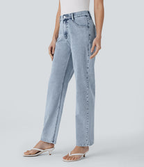 Halara Flex™ High Waisted Zipper Pockets Straight Leg Casual Jeans