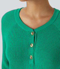 Round Neck Front Long Sleeve Casual Sweater