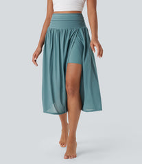 High Waisted 2-in-1 Flowy Midi Dance Skirt with Pocket