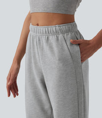 Mid Rise Inner Drawstring Tapered Casual Cotton Sweatpants with Pockets