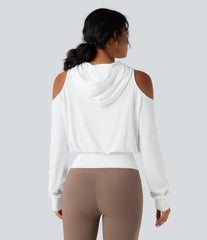 Hooded Cold Shoulder Long Sleeve Workout Sports Sweatshirt
