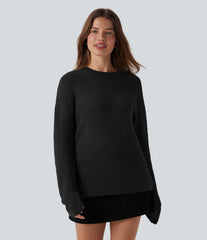 Dropped Shoulder Long Sleeve Casual Sweater