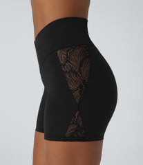 SoftlyZero™ High Waisted Crossover Contrast Lace Pocket Yoga Biker Shorts 5''-UPF50+