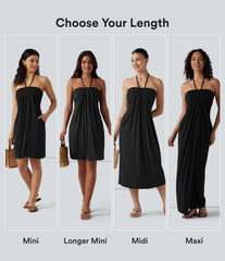 Halter Tie Back Built-in Bra Midi Resort Dress with Pockets