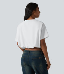 Durable Water Repellent Round Neck Short Sleeve Bubble Hem Casual Top