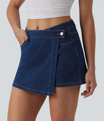 Halara Flex™ Mid Rise Asymmetric Denim Micro Casual Skort with Pockets