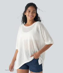 Asymmetric Hem Sheer Oversize Casual Top