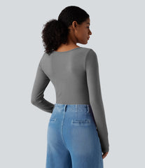 Halara HeatCore Push-Up Notched Long Sleeve Casual Warming T-Shirt DD-F Cups