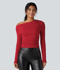 One-shoulder Long Sleeve Ruched Casual Top