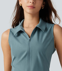 Sleeveless Stretchy Poplin Mini Casual Dress with Pockets