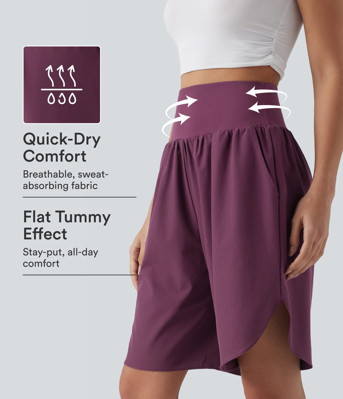 Breezeful™ High Waisted Tummy Control Split Hem Quick Dry Resort Shorts with Pockets