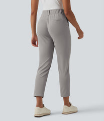 High Waisted Tapered Crepe Golf Pants with Pockets