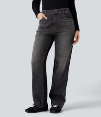 Halara Flex™ High-waisted Color Block Casual Straight-leg Jeans with Pockets