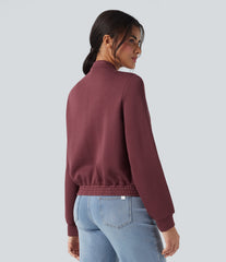 SpacerTek™ Rounded Neck Long Sleeve Casual Bomber Jacket with Pockets