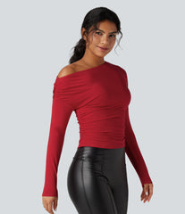 One-shoulder Long Sleeve Ruched Casual Top