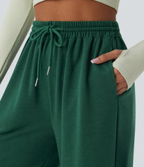 High Waisted Drawstring Pocket Running Baggy Joggers