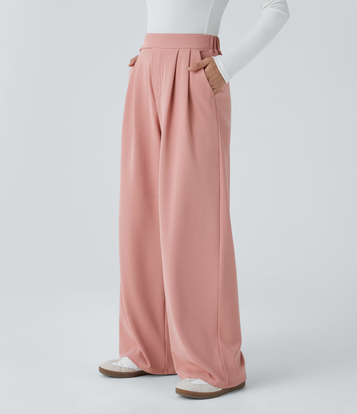 High Waisted Pocket Wide Leg Baggy Waffle Casual Pants
