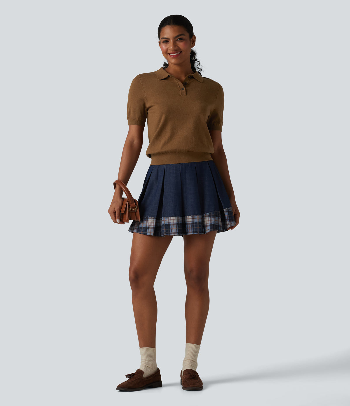 Polo Neck Short Sleeve Wool-Blend Casual Sweater