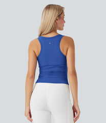 Round-Neck Racerback Ruched Built-in Bra InstantCool Yoga Tank Top