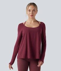 SoftlyZero™ Airy Halter Long Sleeve Backless Draped Yoga Sports Top-UPF50+