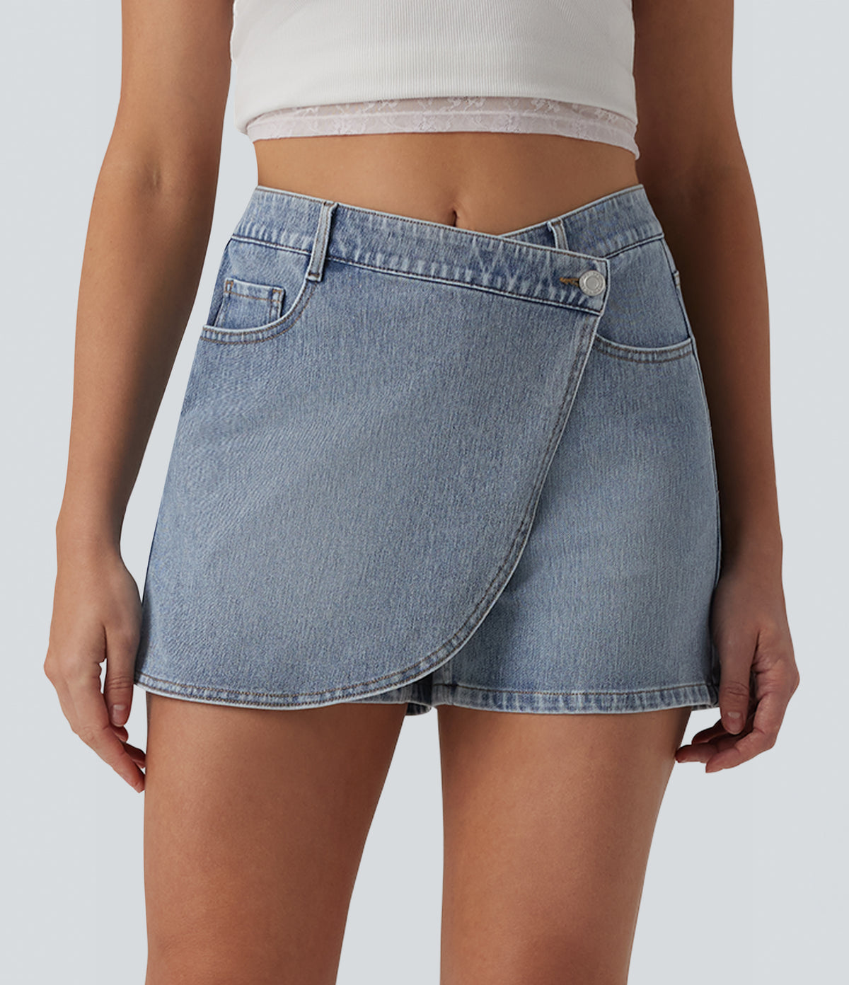 Halara Flex™ Asymmetric Mid Rise Denim Casual Skort with Pockets