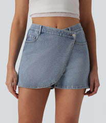 Halara Flex™ Asymmetric Mid Rise Denim Casual Skort with Pockets