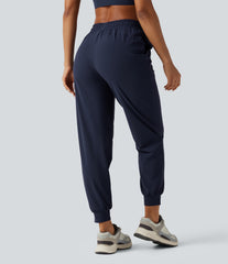High Waisted Drawstring Ruched Tapered Quick Dry InstantCool Running Joggers with Pockets-UPF40+