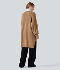Bishop Long Sleeve Split Hem Hollow Out Casual Longline Cardigan