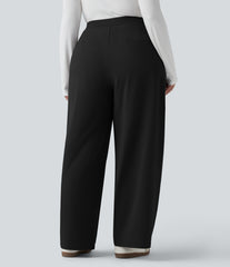 Plus Size Halara Flex™ DayStretch Asymmetric High Waisted Barrel Leg Work Pants with Pockets