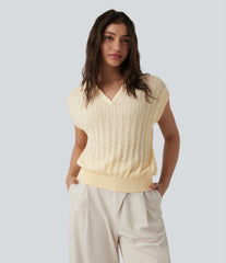 Polo Cap Sleeve Work Sweater