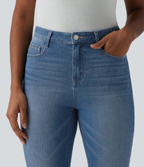 Halara Flex™ Mid Rise High-low Hem Crop Casual Bootcut Jeans with Pockets