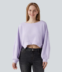 Boat Neck Long Sleeve High Low Casual Sweatshirt