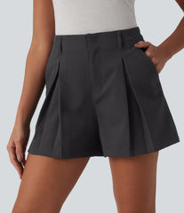 High Waisted Pleated Casual Baggy Shorts with Pockets