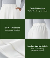 High Waisted Pocket Wide Leg Fleece Casual Pants