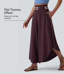 High Waisted Tummy Control Ruffle Hem Baggy Pants with Pockets