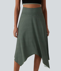 High Waisted Hanky Hem Stripe Flowy Midi Casual Skirt