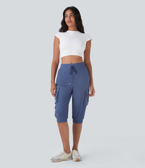 High Waisted Drawstring Quick Dry Dance Pedal Pusher Cargo Joggers with Pockets