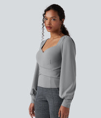 Sweetheart Neck Push-Up Puff Long Sleeve Work Top DD-F Cups
