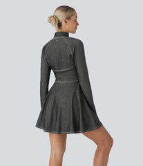 Halara Flex™ Zipper Removable Sleeve Thumb Hole Flare Mini InstantCool Washed Denim Tennis Active Dress