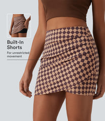Halara UltraSculpt™ Check Print High Waisted Crossover Hem 2-in-1 Bodycon Mini Casual Skirt