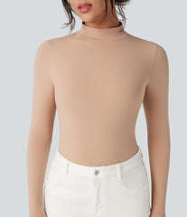 High Stretch Skin Friendly Mock-neck Long Sleeve Skinny Casual Bodysuit