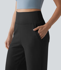SpacerTek™ High Waisted Tummy Control Casual Wide Leg Sweatpants with Pockets