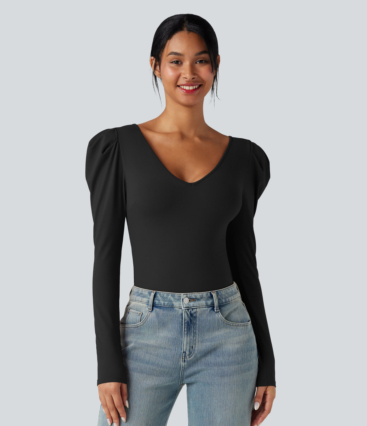 V Neck Long Sleeve Casual Bodysuit