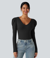 V Neck Long Sleeve Casual Bodysuit