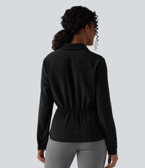 Collar Long Sleeve Tie Asymmetrical Hem Work Blouse