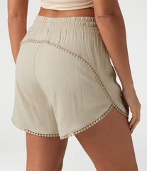 Mid Rise Drawstring Contrast Fringe Curved Hem 2-in-1 Casual Shorts