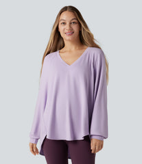 V Neck Long Sleeve High Low Casual Sweatshirt