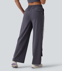 High Waisted Drawstring Colorblock Stripes Quick Dry Workout Cargo Pants with Pockets